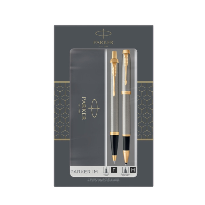 Balpen en Rollerpen Parker IM brushed metal GT medium 2 stuks